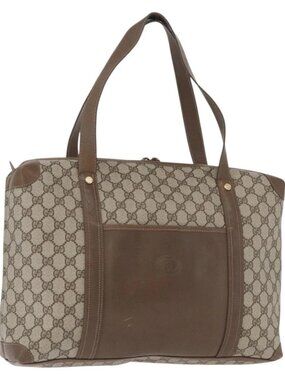 GUCCI GG Supreme Tote Bag PVC Leather Beige Auth 173541